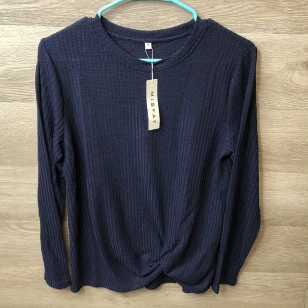 Misfay Medium Navy Knotted Front Waffle Knit Shirt